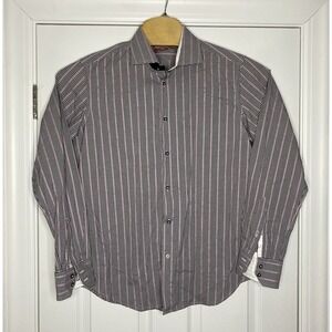 Robert Graham Mens Flip Cuff Button Front Shirt Black White‎ Pink 42 16.5 Large